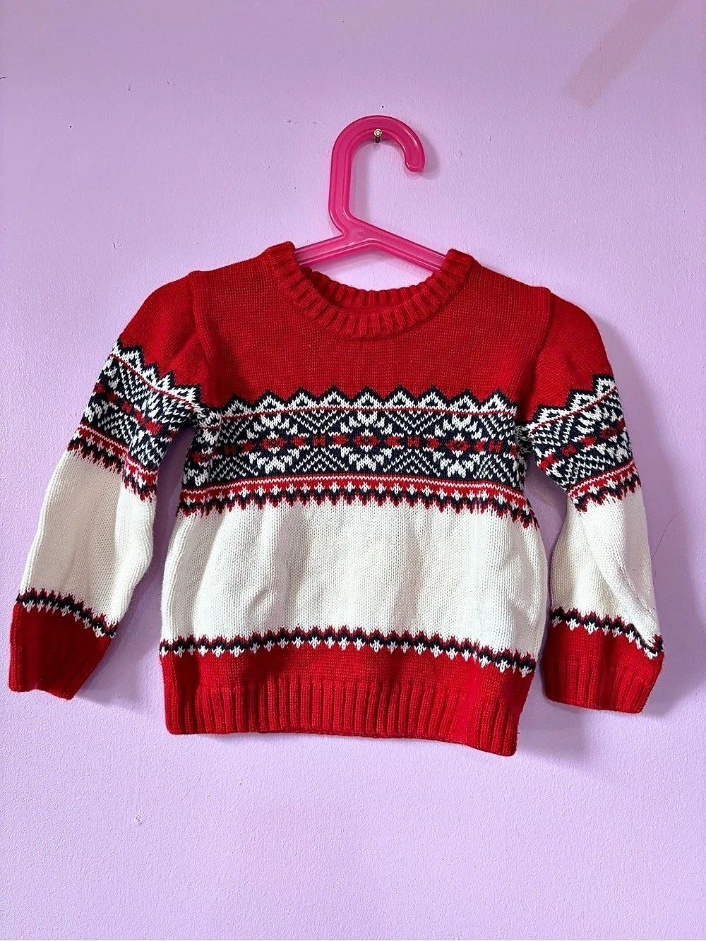 Janie and Jack Fair Isle Sweater Red & White Size 2T Like New